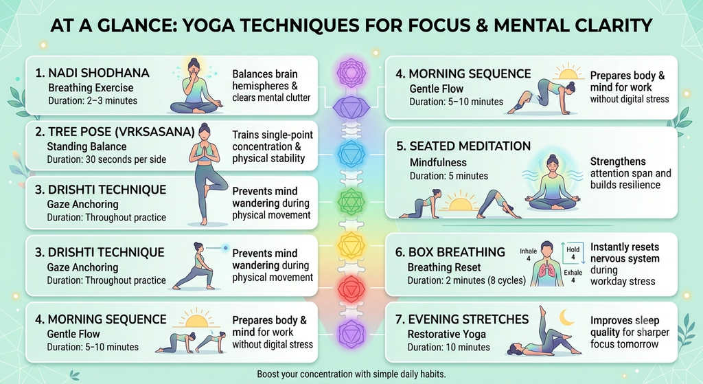 yoga for focus and concentration inforgraphic
